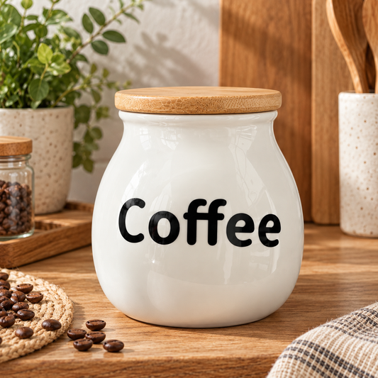Frasco de Cerámica Coffee M con Tapa de Bambú – 10 cm