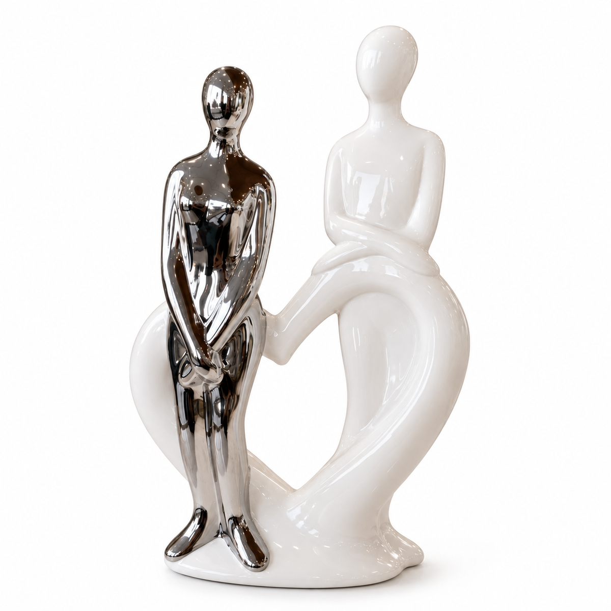 Figura Abstracta de Pareja – Blanco y Plateado - 30 cm