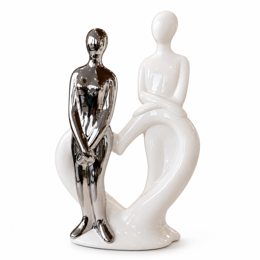 Figura Abstracta de Pareja – Blanco y Plateado - 30 cm