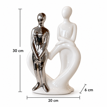 Figura Abstracta de Pareja – Blanco y Plateado - 30 cm
