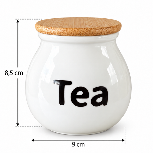 Frasco de Cerámica Tea con Tapa de Bambú – 8,5 cm