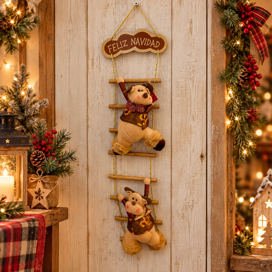 Escalera Navideña Decorativa con Renos y Letrero Feliz Navidad – 60 cm