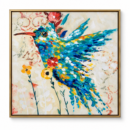 Cuadro de Picaflor Turquesa - Lienzo con Trazos de Óleo - 63,5 cm