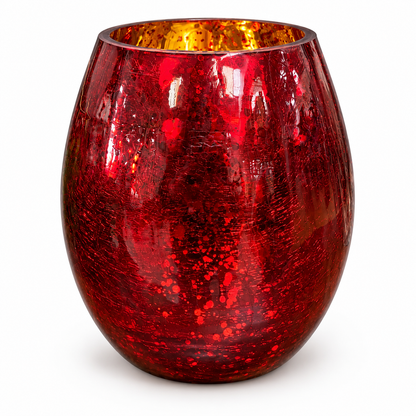 Portavelas Esférico de Vidrio Craquelado Rojo – 19 cm
