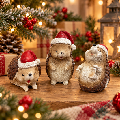 Erizos Navideños Decorativos – Figuras de Poliresina