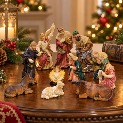 Pesebre Navideño Small de Resina – Sagrada Familia con Reyes Magos - 11 piezas