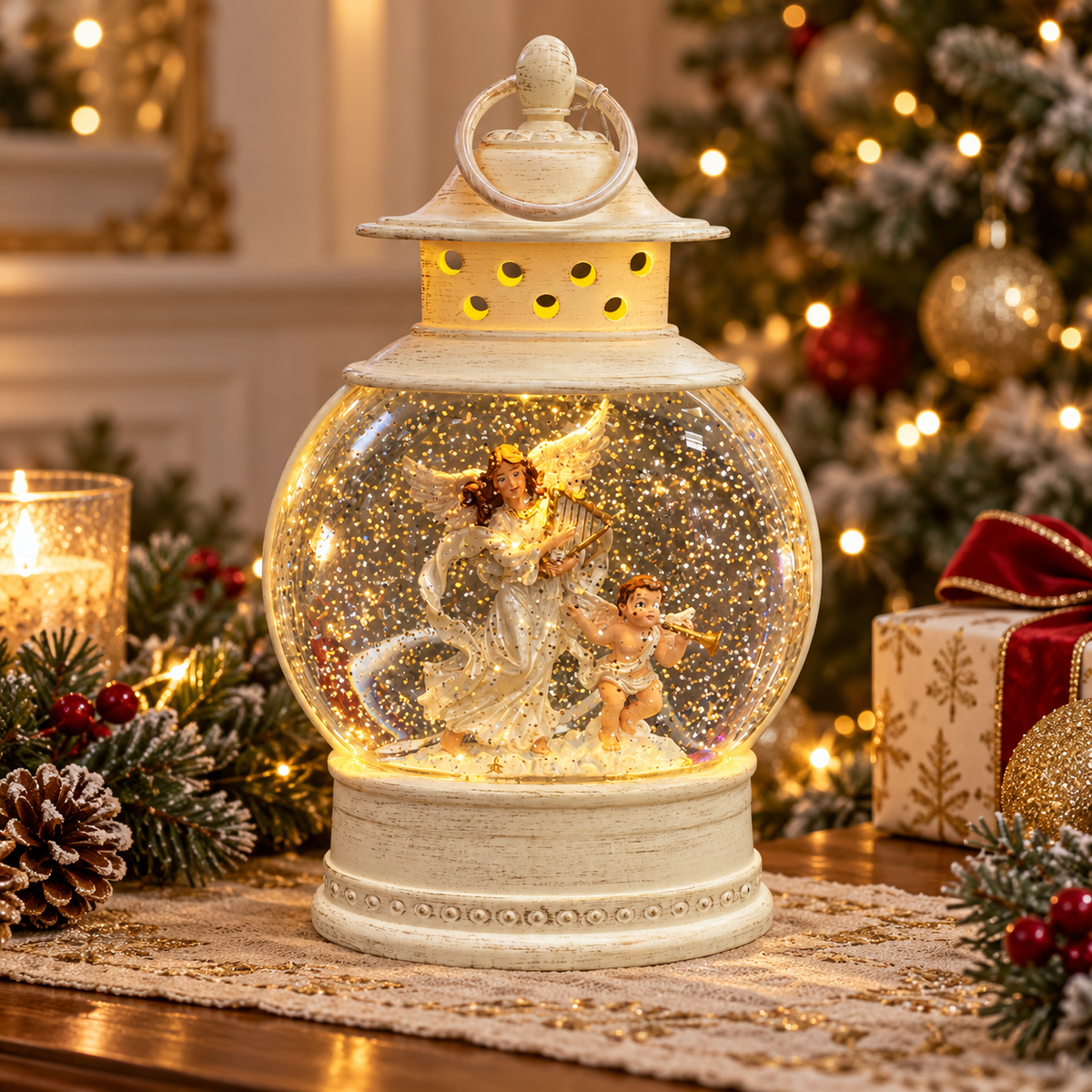 Farol Ángel de Navidad Musical con Luz – 26 cm
