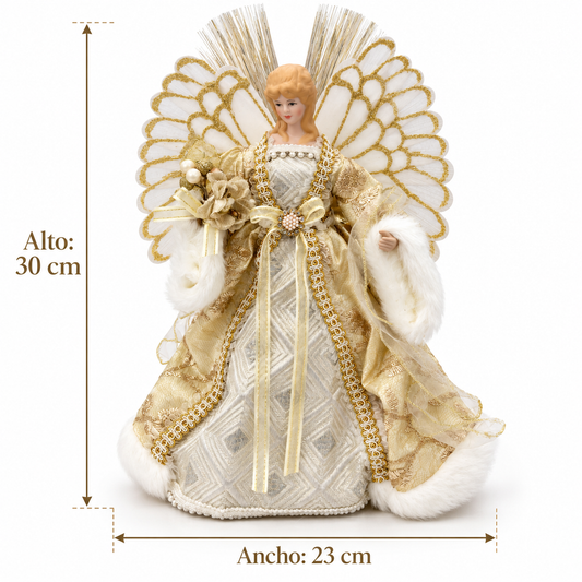 Ángel Decorativo Navideño Blanco y Dorado - 30 cm