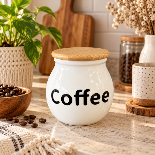 Frasco de Cerámica Coffee - Tapa de Bambú – 8,5 cm