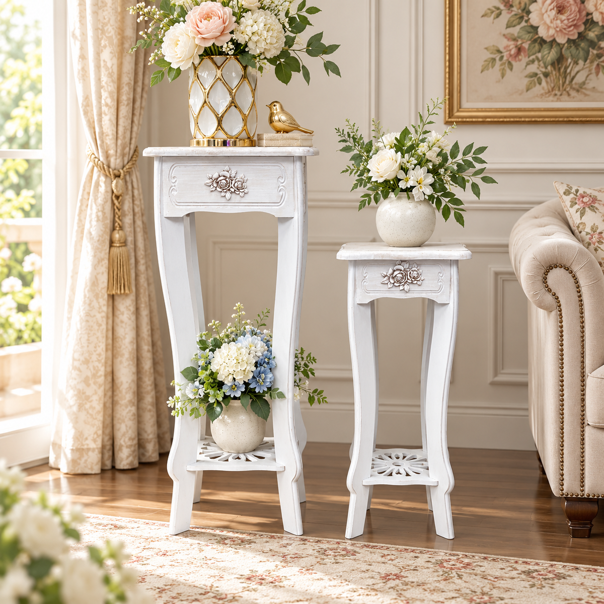 Set de 2 Mesas Pedestal Estilo Provenza