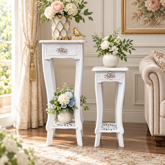 Set de 2 Mesas Pedestal Estilo Provenza
