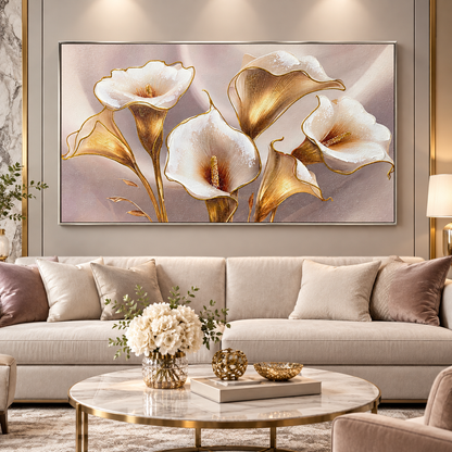 Cuadro Calas Doradas – Impresión con Trazos de Óleo - 120 x 60 cm