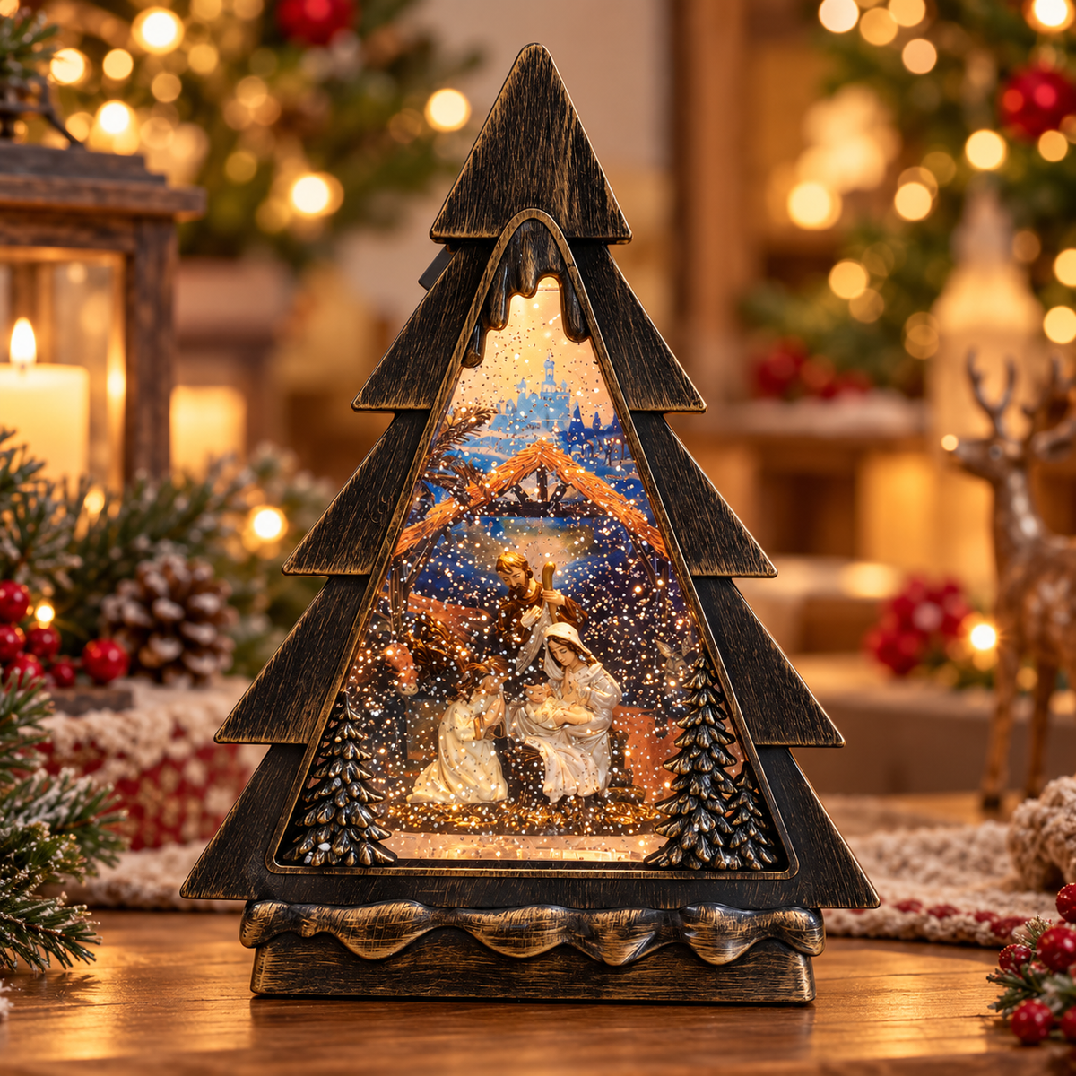 Árbol Navideño Sagrada Familia - Luz- Música – 28 cm