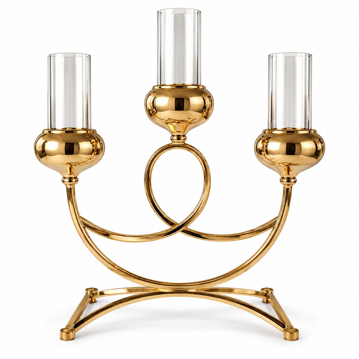 Candelabro Extendido Dorado de 3 Velas con Portavelas de Vidrio