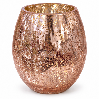 Portavelas Esférico de Vidrio Craquelado Rosa – 19 cm