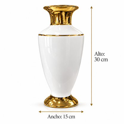 Florero Alto Blanco y Dorado de Cerámica – 30 cm