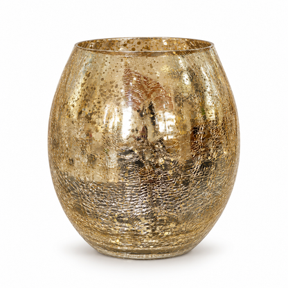 Portavelas Esférico de Vidrio Craquelado Dorado – 19 cm