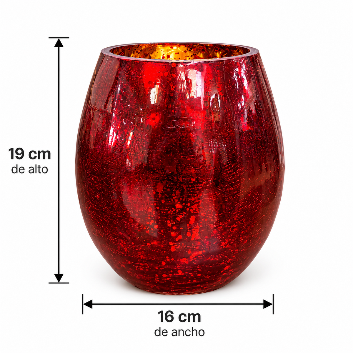 Portavelas Esférico de Vidrio Craquelado Rojo – 19 cm