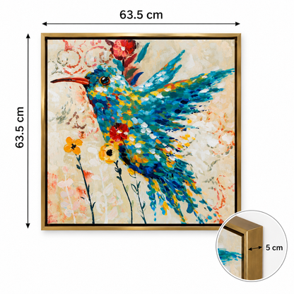 Cuadro de Picaflor Turquesa - Lienzo con Trazos de Óleo - 63,5 cm