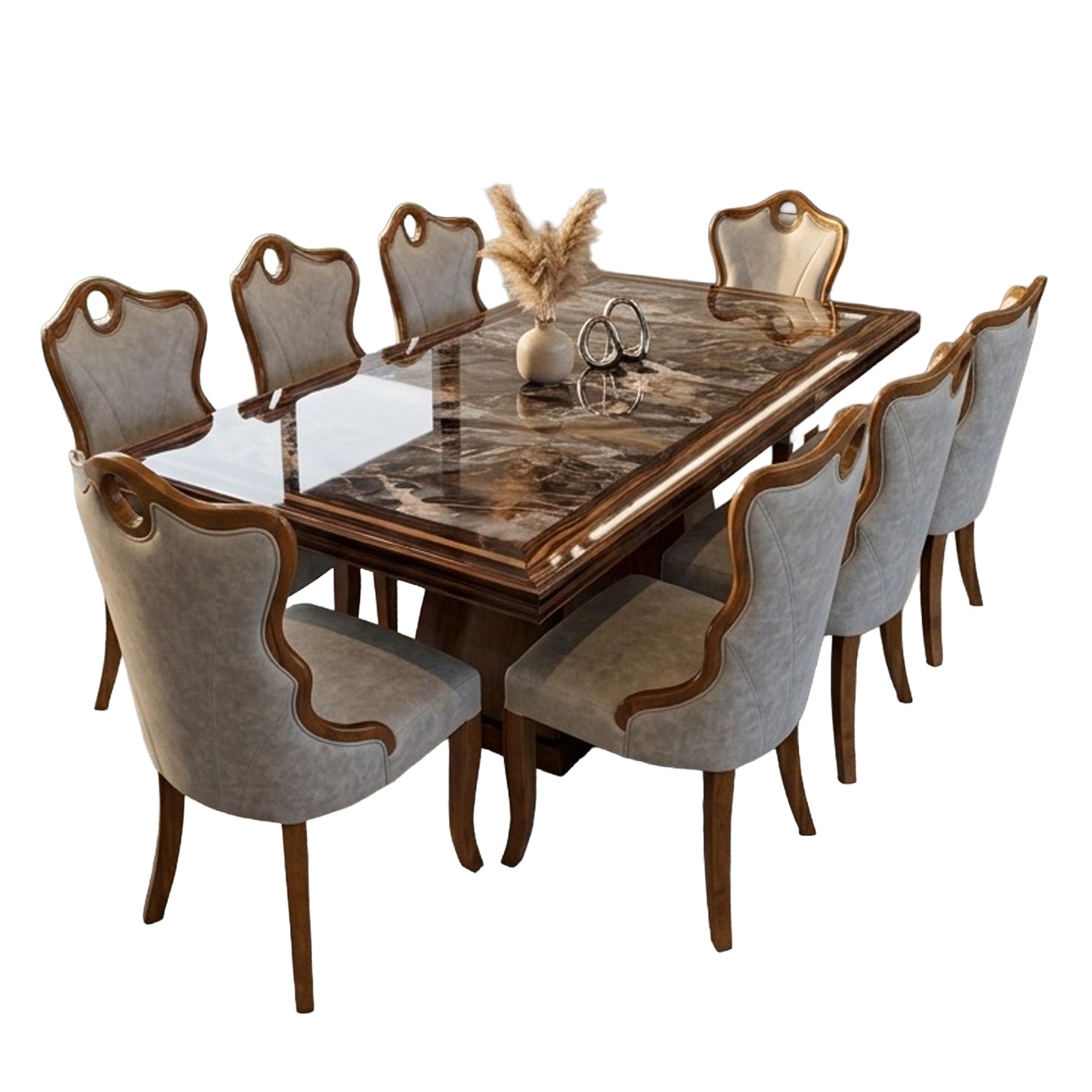 COMEDOR DE MARMOL BLANCO Y ROBLE SORGUN - 8 SILLAS