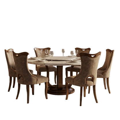COMEDOR REDONDO DE MARMOL Y ROBLE TEO - 6 SILLAS