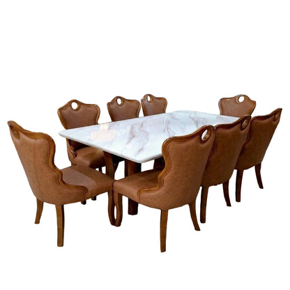 COMEDOR DE MARMOL Y ROBLE YALOVA - 8 SILLAS