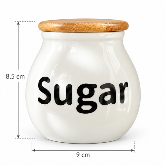 Frasco de Cerámica Sugar con Tapa de Bambú – 8,5 cm