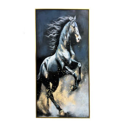Cuadro Caballo Negro – Marco Dorado 140x70 cm