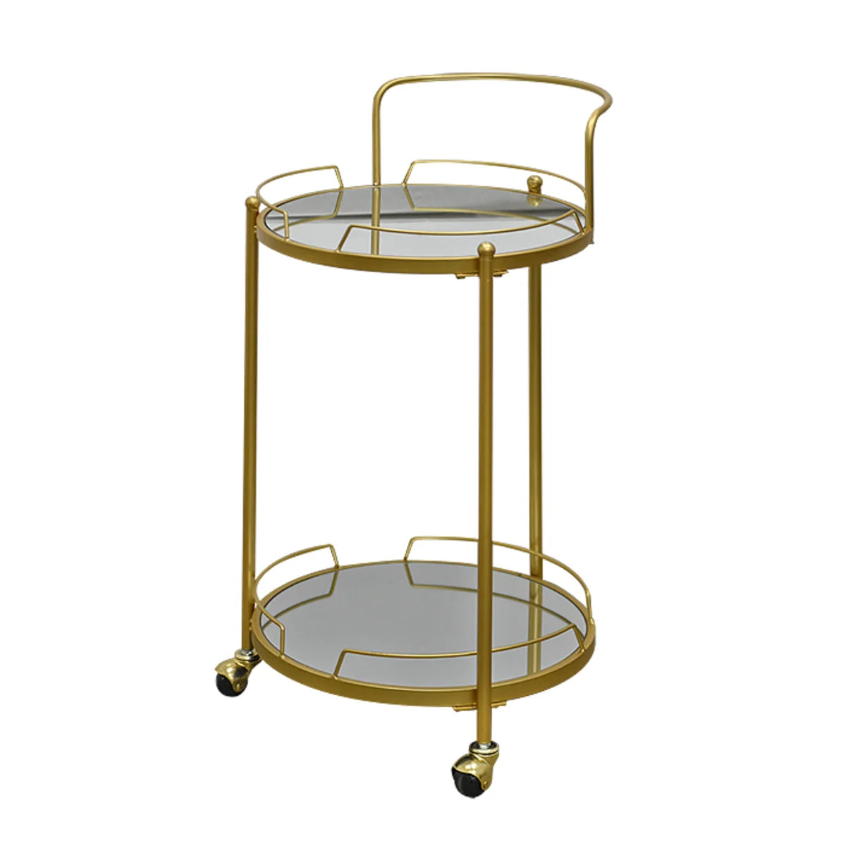 Carro Bar Redondo “JENN” en Metal Dorado con Repisas de Espejo