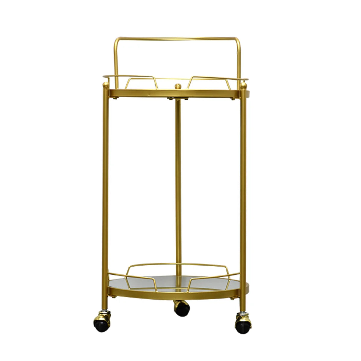 Carro Bar Redondo “JENN” en Metal Dorado con Repisas de Espejo