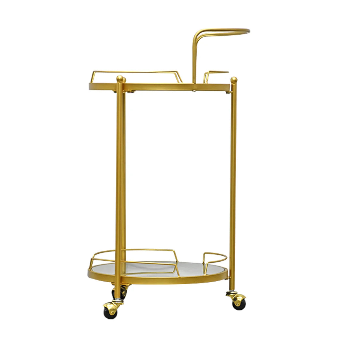 Carro Bar Redondo “JENN” en Metal Dorado con Repisas de Espejo